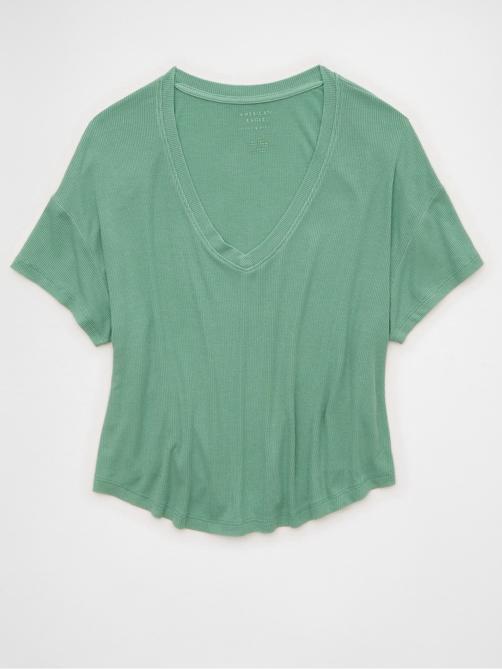 American Eagle Outfitters Mint Green Ribbed V-Neck Tee- Size L BNWT - Picture 3 of 9